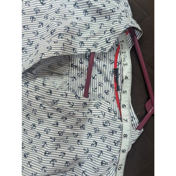 Women's vertical pinstripe w/anchor print cotton button up Henley neckline top - Picture 11 of 13